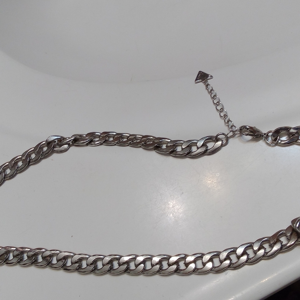 Guess silver long chain lady necklace